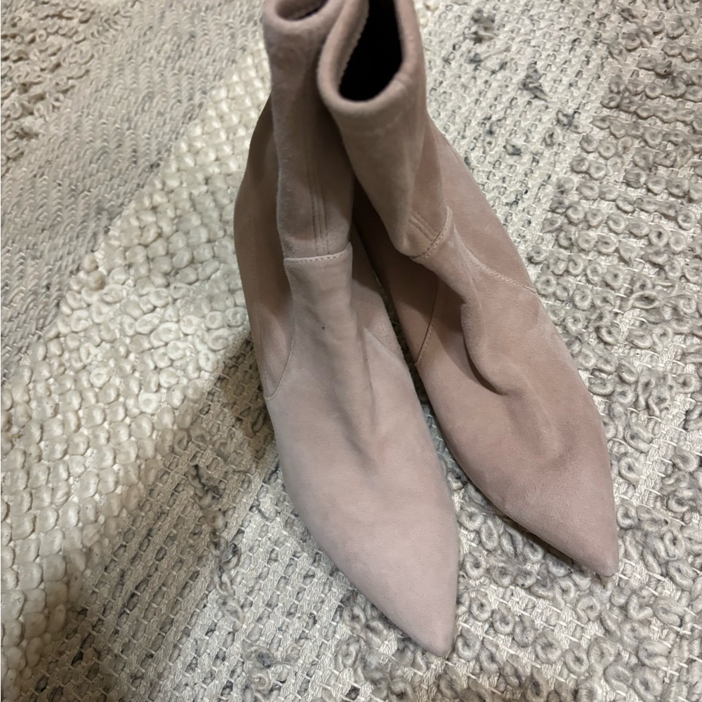 Stuart Weitzman Women’s Blush Suede Pointed-Toe Sock heel Boots